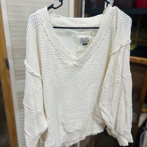 American Eagle Outfitters Cream Textured Knit Sweater